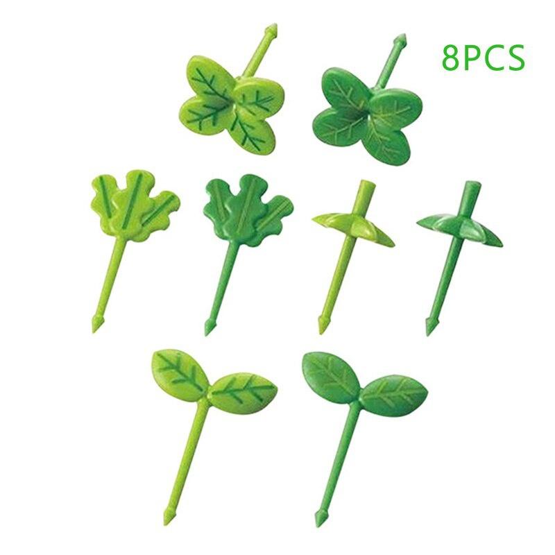 8pcs Fruit Fork Children Toothpick Food Prod Leaves Plastic Decoration Lunch Box Accessory Small Salad Tiny Fork Mini Cake Fork