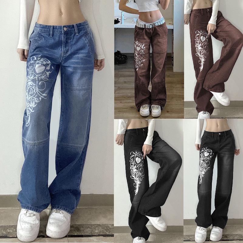 Trendy 2022 European & American Wide-Leg Printed Women's Jeans