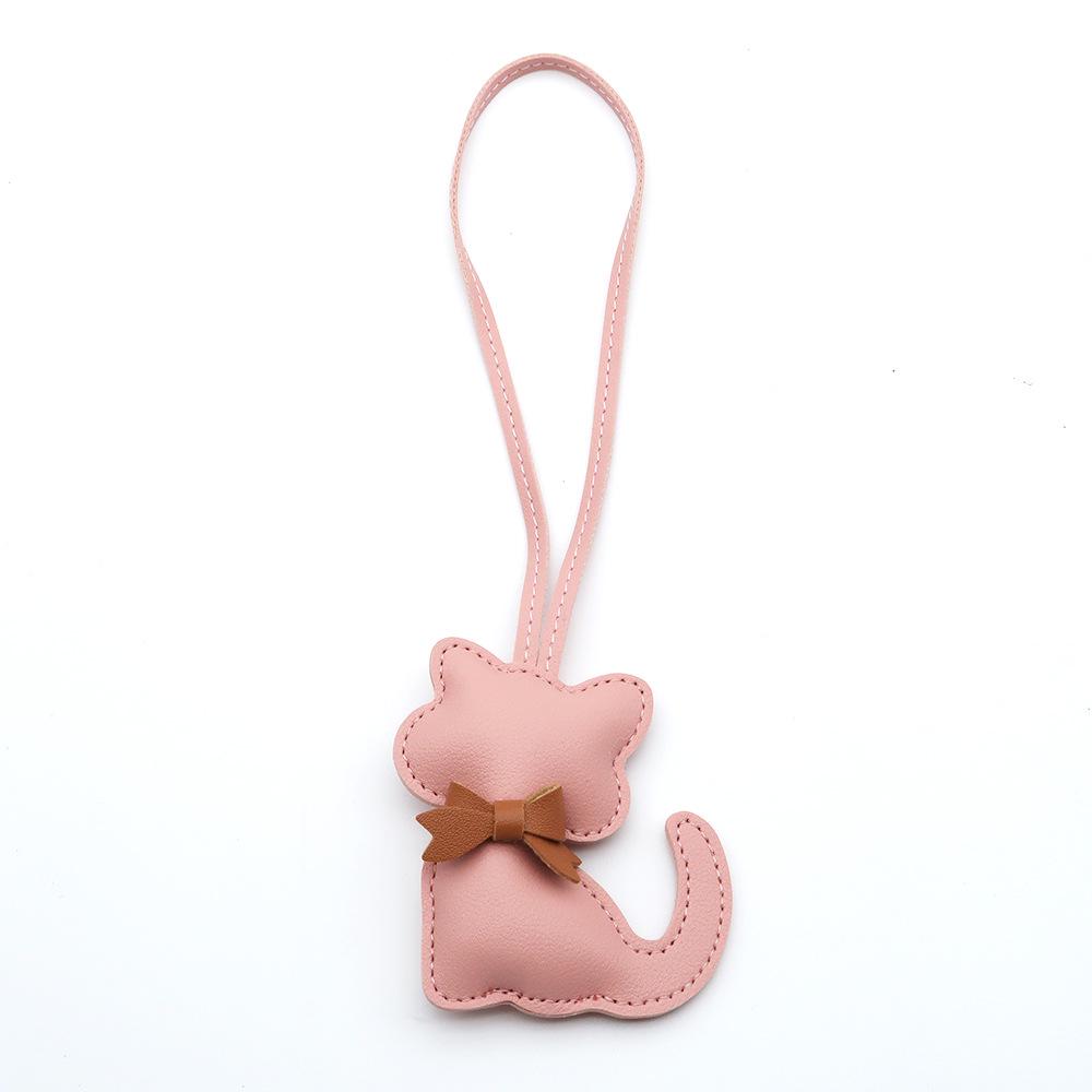 Cute Cartoon Kitten Bowknot PU Leather Bag Charm - Women's Accessory & Gift