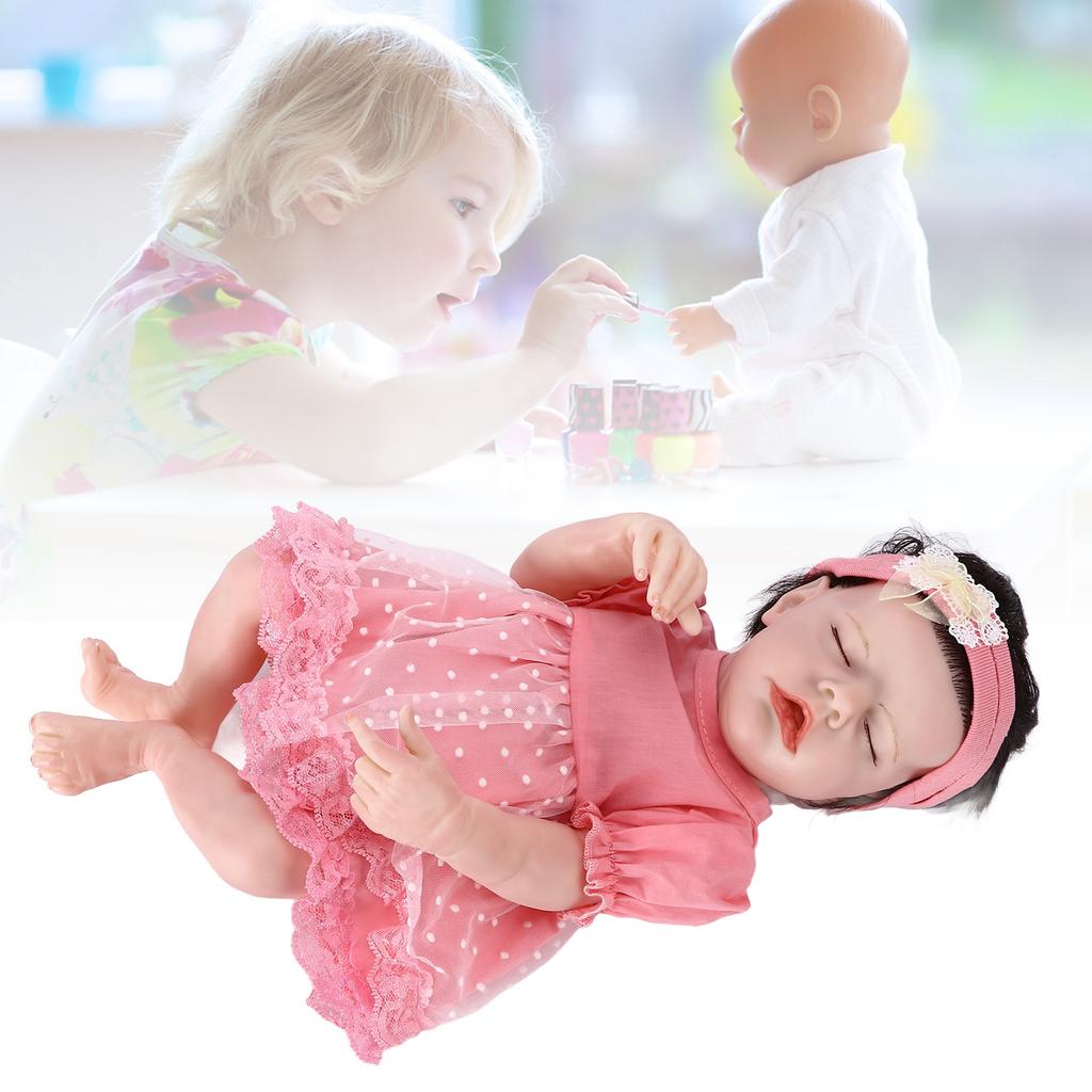 17inch Reborn Baby Doll Soft Vinyl Lifelike Washable Sleeping Baby Girl Doll Toys with Pink Dress