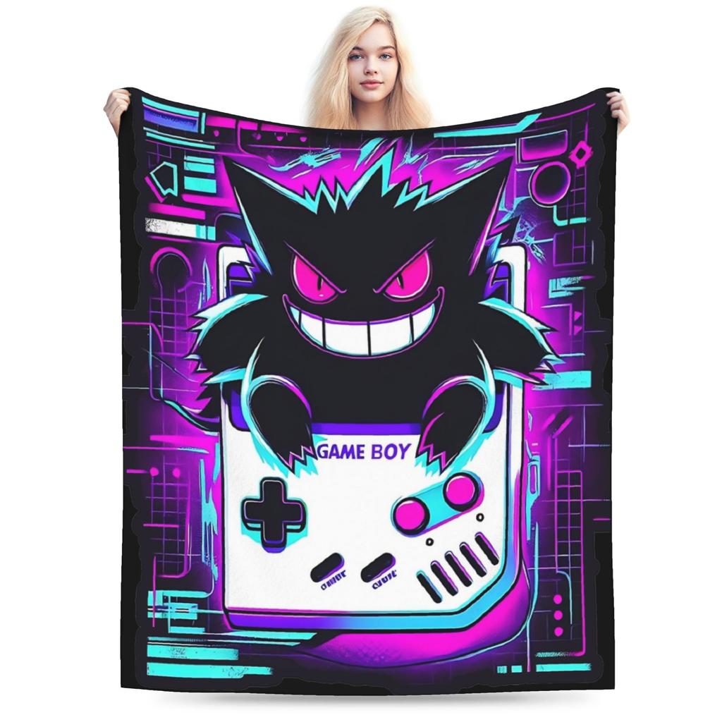 Zabawne pokemonowe Gengar potwór Koc Lekki Cienki Koralowy Polar Pluszowy Wygodny Koc do Rzucania Można Prać w Pralce