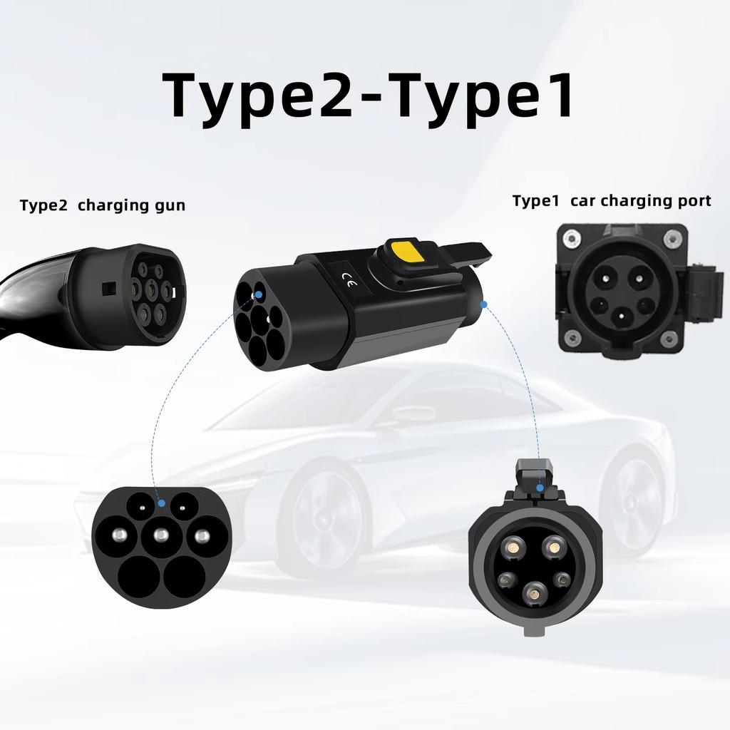 Type 2 to Type 1 EV Charger Adapter 32A Convert IEC 62196 Charger to J1772 Socket for Single-Phase Electric Cars