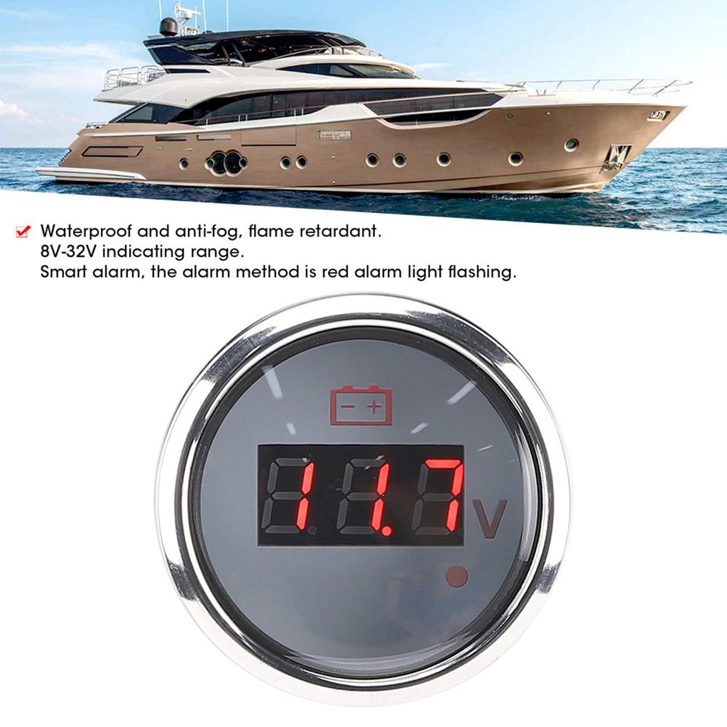 2in Battery Voltage Gauge LED Digital Display IP67 Waterproof Smart Alarm   for Boat Auto