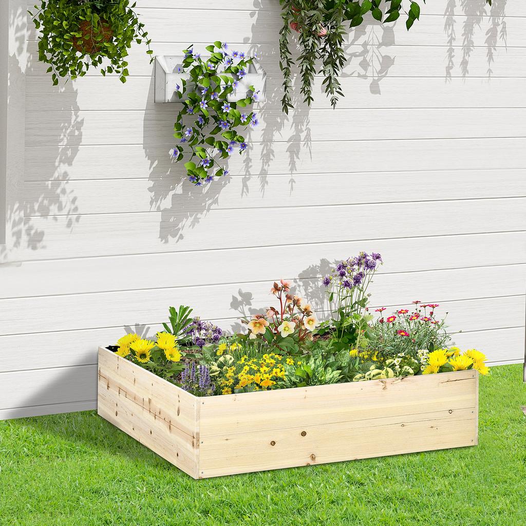 Raised Garden Bed in Wood, Garden Planter for Plants and Vegetables, 117x117x30cm