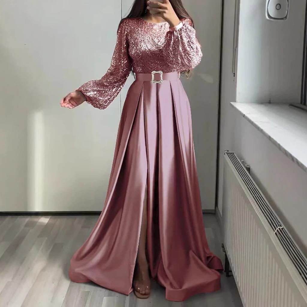 European Beautiful Women Banquet Long-sleeved Temperament Socialites Annual Meeting Host Aura Queen Sequined Evening Dress