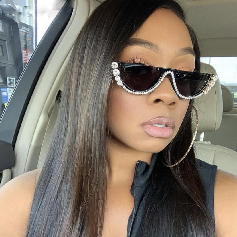 Diamant-Cat-Eye-Sonnenbrille für Damen, 2020, halbrandlose Sonnenbrille, Luxusmarke, Designer, Kristallrahmen, Strass-Brille