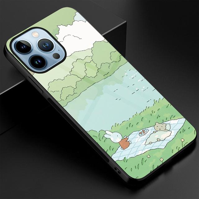 Cartoon Cute Rabbit Case for Iphone 14 13 12 11 Pro Max Mini Xs Xr X 7 8 6s Plus Se 2022 Luxury Tempered Glass Cover Coque Capa