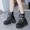 Women Boots Square Heel  Boots Platform Shoes Goth Band Thigh High Shoes Black Autumn Winter Boots