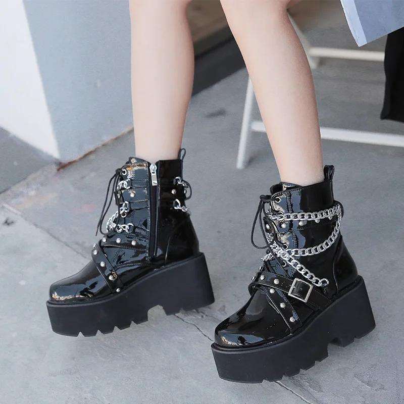 Fashion Women Boots Square Heel  Boots Platform Shoes Goth Band Thigh High Shoes Black Autumn Winter Boots