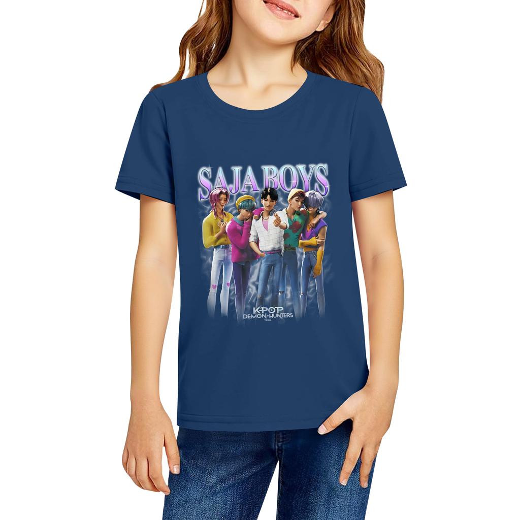 Fashionable Round Neck Short Sleeve Work Clothes Printed Tops For KID Summer Tops