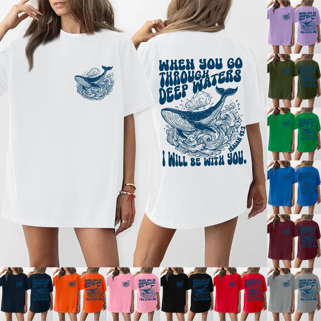 Women's Round Neck Printed Short-sleeved T-shirt Top