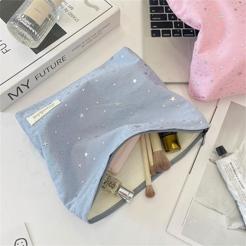 Cute Sweet Star Sequin Cosmetic Bag Large Capacity Portable Travel Storage Bag Women Simple Clutch Bag Girly Toiletry Bags Gifts