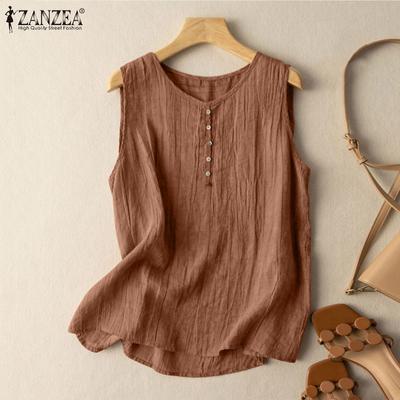 Canotte senza maniche con scollo a O casual in cotone estivo da donna