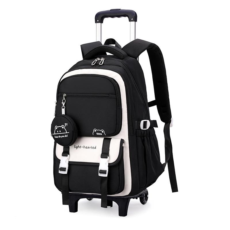 Natural Fish Design Trolley Backpack for Middle School Girls - Large Multi-Layer Capacity