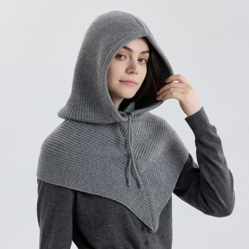 Winter Balaclava Hat Scarf for Women Knitted Hooded Caps Outdoor Warm One-Piece Neck Collar Beanies Hats for Girls