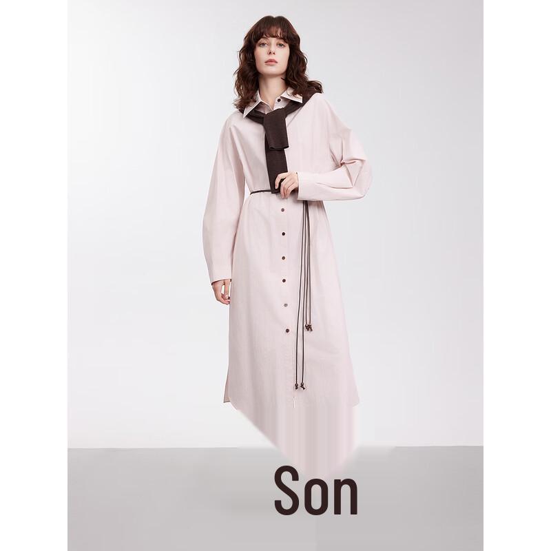 ELLE French Commuter Contrast Belt Shirt Dress