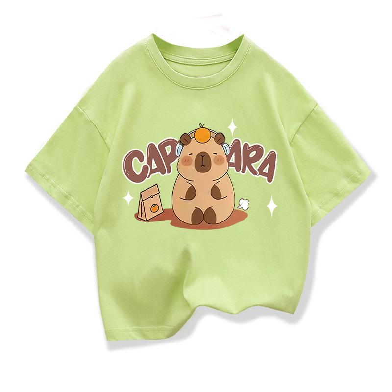 Capybara Pattern Girl T-Shirt Short Sleeve Girls' Summer Clothes Boys Girls Tops Tees Children's T-Shirt Fashion Girl Clothing