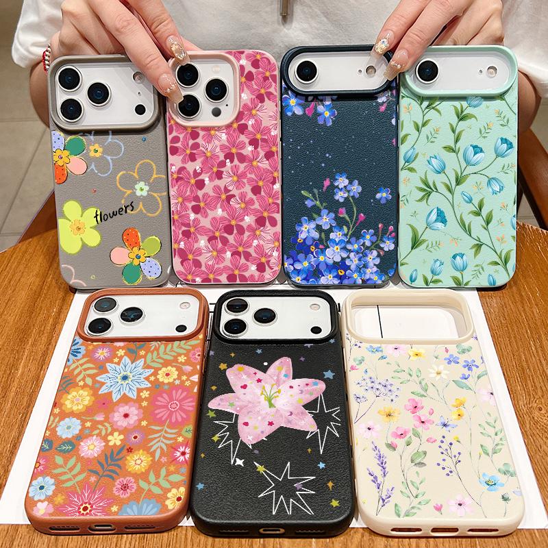 Ledertextur TPU Handyhülle Für iPhone 17 17e 16e 16 15 Pro Max 14 13 Pro Max 11 Rosa Lilienblüte Weiche Silikon-Rückseite