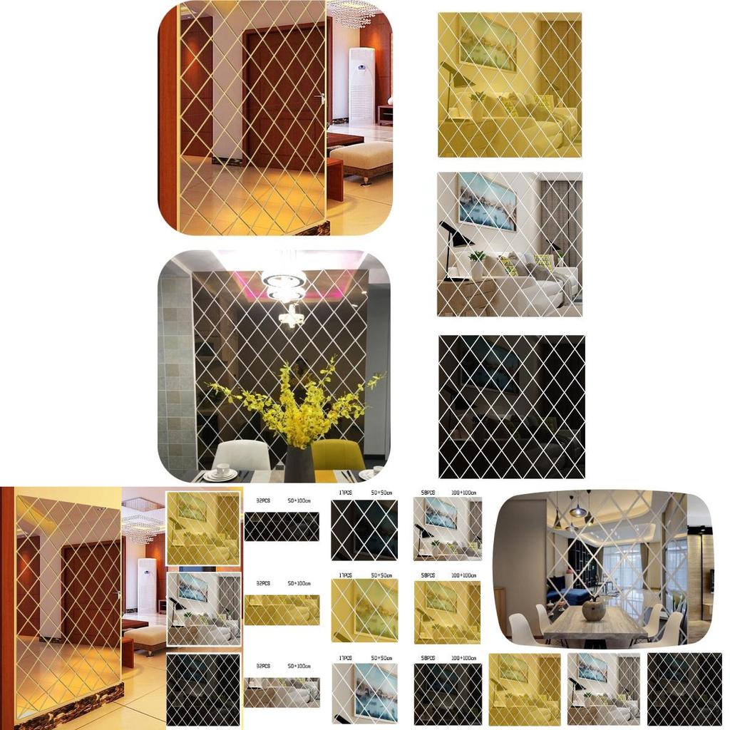 Factory Wholesale Cross-border Diamond Combination Living Room Tv Sofa Background Wall Acrylic Mirror Decorative Wall Sticker