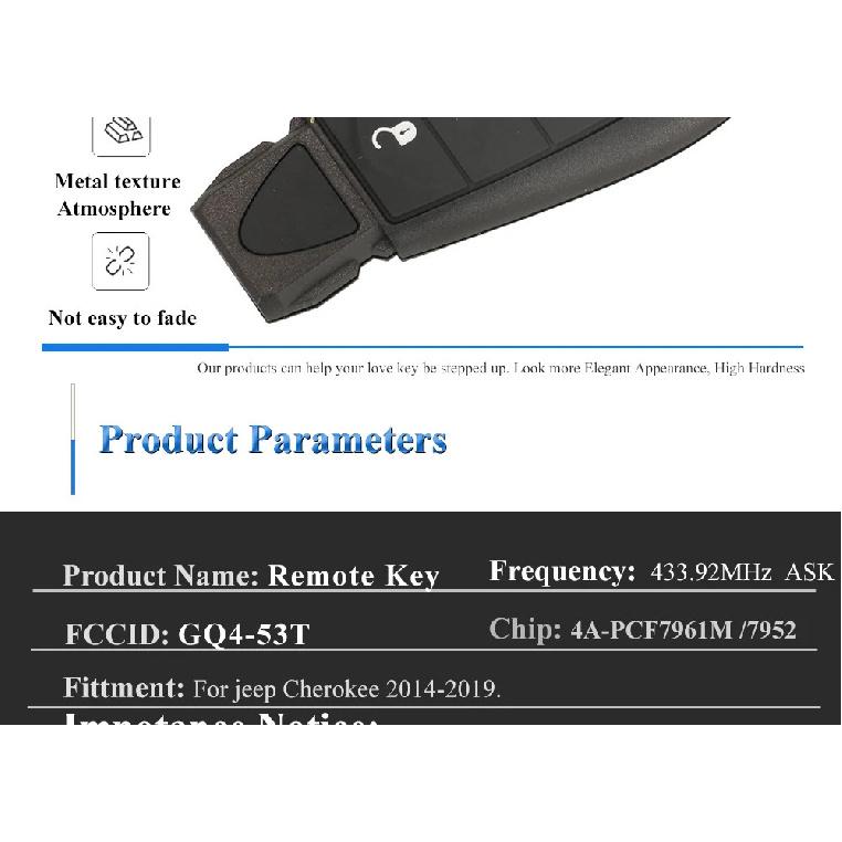 Jingyuqin Fobik GQ4-53T Afstandsbediening Autosleutel 433MHz PCF7961M 4A Chip voor Jeep Cherokee Sport KL 2014 2015 2016 2017 2018 2019 Fob