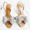 Fashion Luxury Glitter Rhinestone Bow Designer Heeled Sandals Women Summer Peep Toe Back Strap High Heels Elegant Party Wedding Shoes