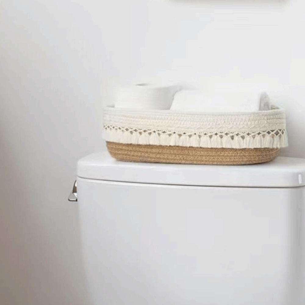 Cotton Rope Woven Storage Basket Bohemian Style Save Space Cosmetic Storage Basket with Tassel Large Capacity