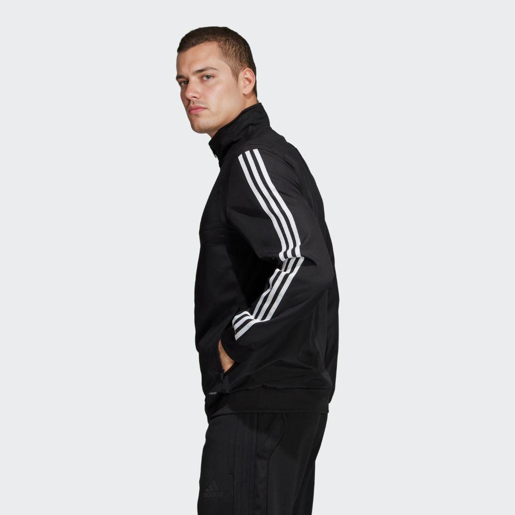 Adidas Solid Color Logo Print Side Stripe Zip Jacket Men Outerwear Black DJ2591