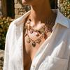 Multilayer Stacked Flower Pendant Necklace Flying Bird Bohemian Collarbone Chain  Spring/Summer