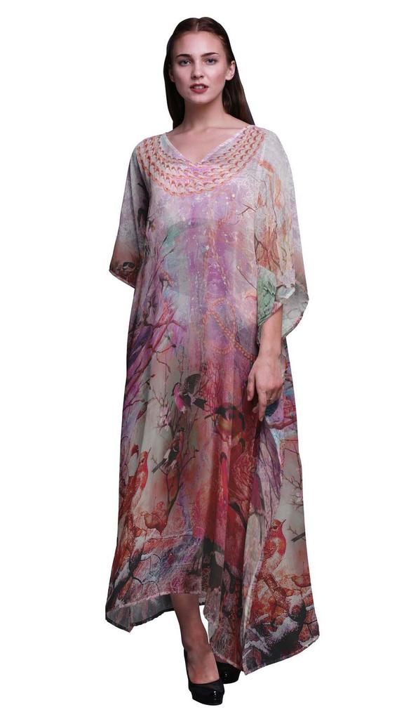 Phagun Sparrow Bird Long Caftan Maxi Dress Beach Swimwear Cover Up Womens