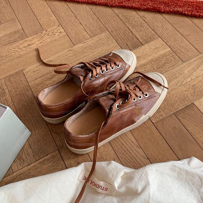 

Star little dirty shoes~ soft leather retro old dirty shoes women s summer new sports and leisure board shoes 34 коричневий