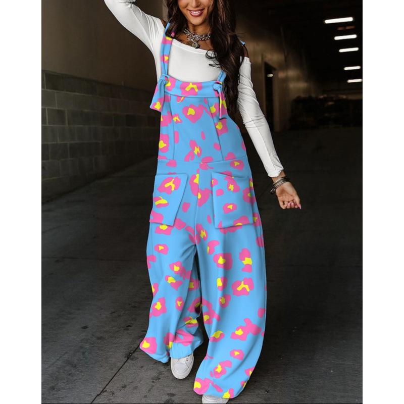 Printed Waist Strap Jumpsuit Trousers Women
