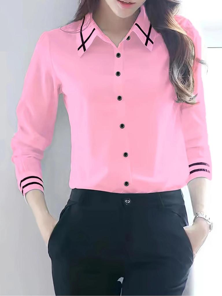 Classic Women's White Office Shirts with Contrasting Collars and Cuffs - European, American, Japanese, Korean Styles