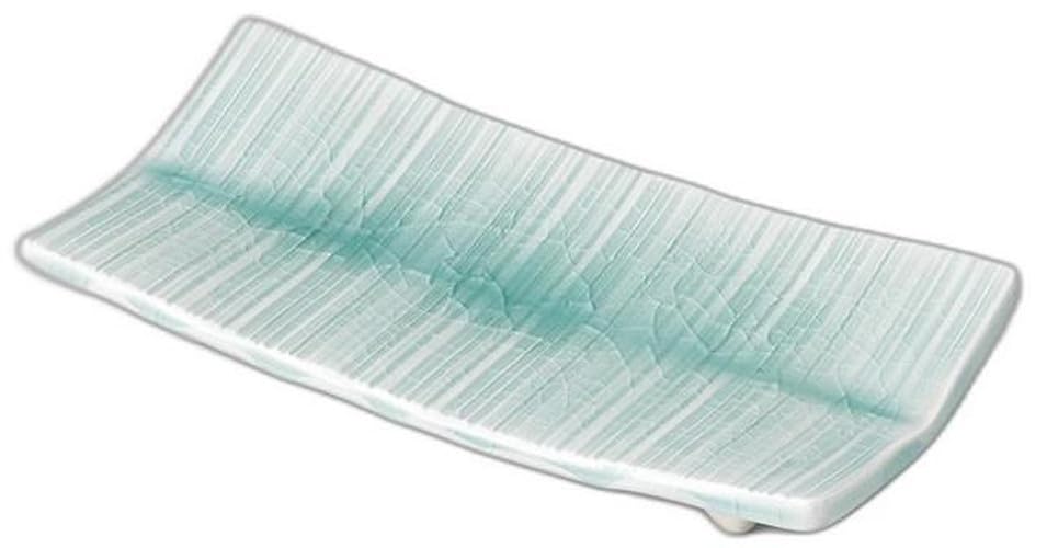 

Gray Celadon Striped Ceramic Dish x x Protruding Setomonohonpo Origami-Shaped [23 11.5 3.8cm] Dish, Ceramic,