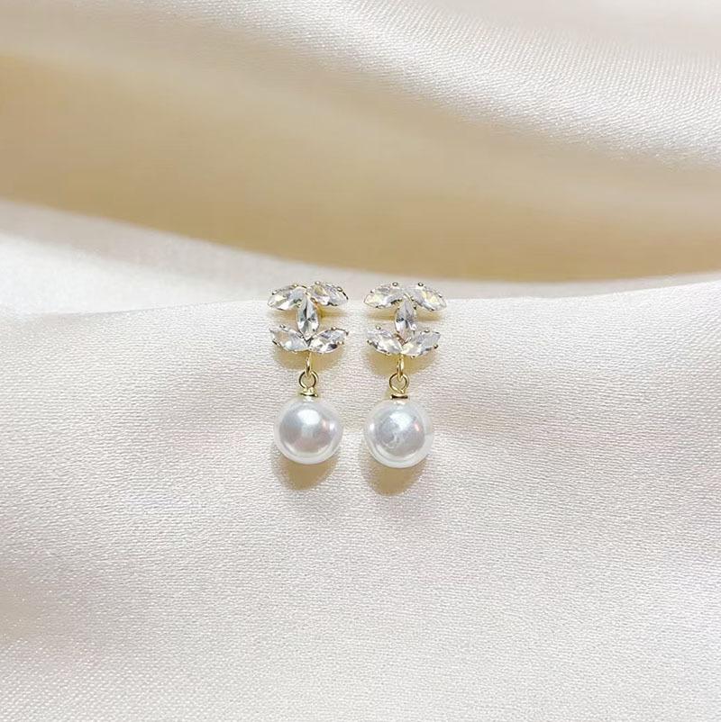 Stud Earrings with Zircon Accents for Women, Elegant Jewelry