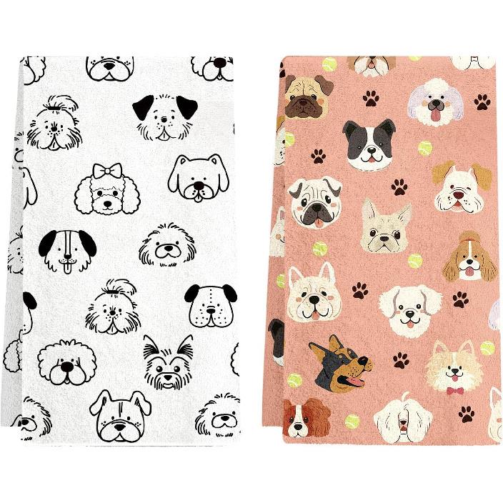 Black Cat Floral Kitchen Towels - Set of 2 Flower Cat Dish Towel for Kitchen Drying, Soft Absorbent Cute Dish Towels Cats Spring, Black Cats Flower