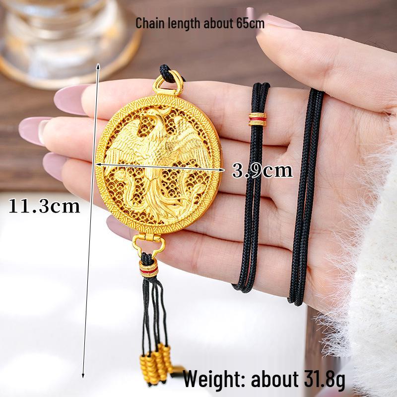 Ancient Gold Sand Eight-Treasure Compass Blessing Necklace - Chinese Retro Copper Alloy Jewelry