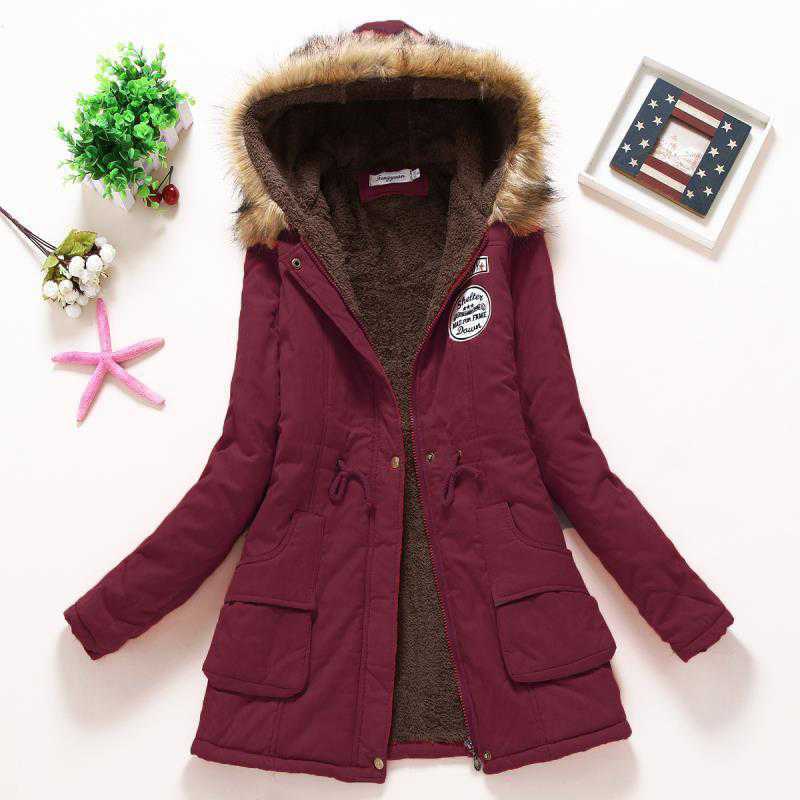Autumn Winter Women Cotton Jacket with Fluffy Collar for Warmth Padded Casual Slim Coat Emboridery Hooded Parkas Wadded Thickened Oversized Coat Top