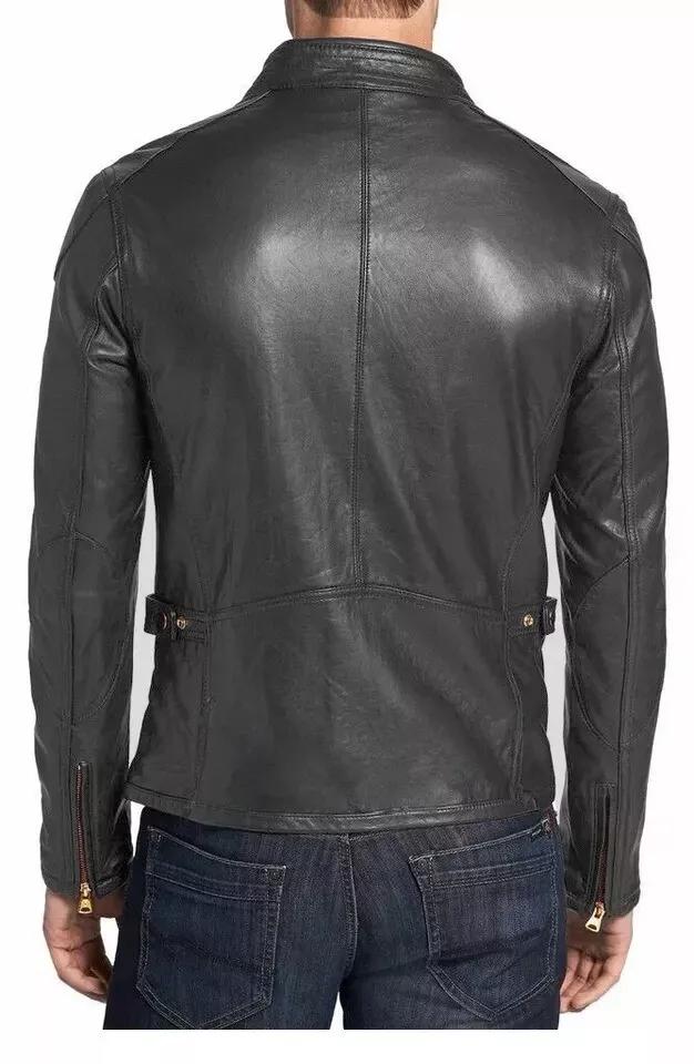 Leather Handmade Lambskin Soft Men's Jacket Gray Real Stylish Genuine Lambskin