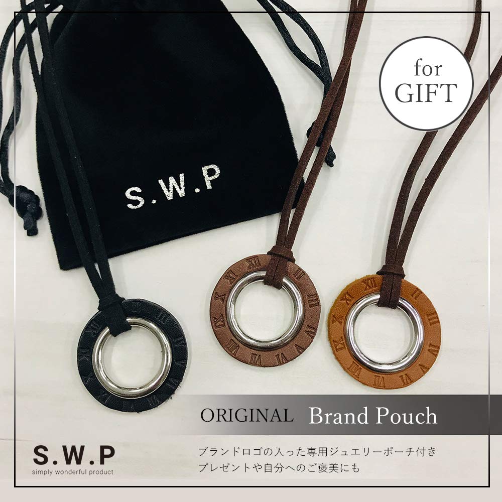 Leather Ring Necklace with Roman Numeral Dial and Long Glasses Men's Holder, Camel, smne-024