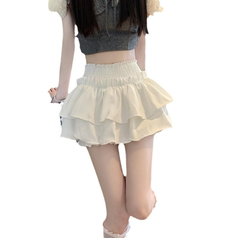 White Ballet Style Ruffled Skirt: Women’s Puffy High Waist Summer Skirt 2024