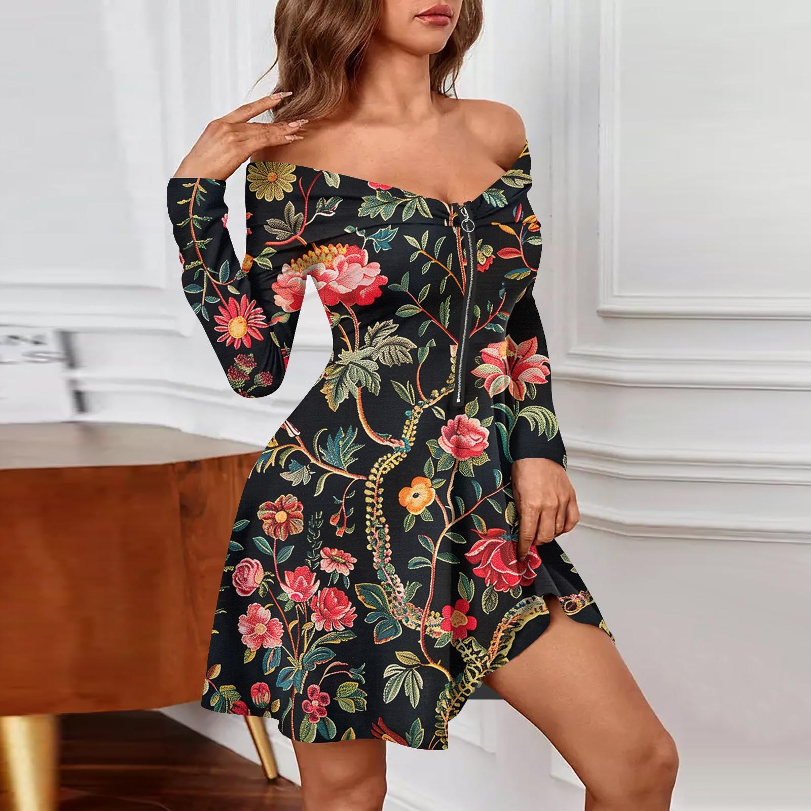 

Женские повседневные модные сексуальные платья с открытыми плечами и длинным рукавом с принтом на молнии XL горячий розовый