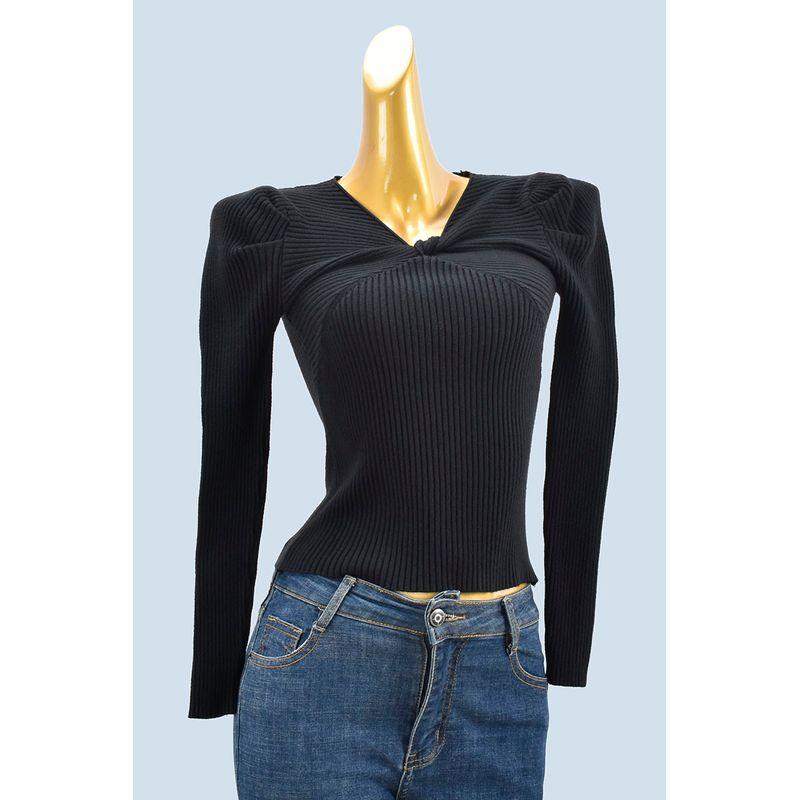 French Style V-neck Cross Western Style Knit Women Spring and Autumn New Slim Fit Slimming Inner Wear Base Sweater Long Sleeve Top