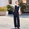Spring 2025 Fashionable Three-Piece Set: Stylish Base Shirt, Denim Vest, & Long Pants