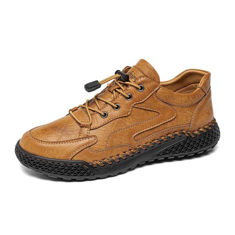 Non-Slip Leather Treking Footwear Leisure Lace Up Mens Casual Shoes Outdoor Male Sneakers Hiking Shoes All-match Driving Shoes