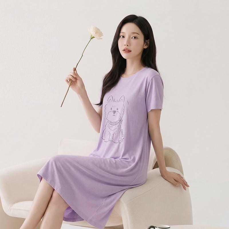 Fenteng [with Chest Cushion 7A Antibacterial] 100% Pure Cotton 26 Spring/summer Short Sleeved Nightgown Women's Dress Pajamas