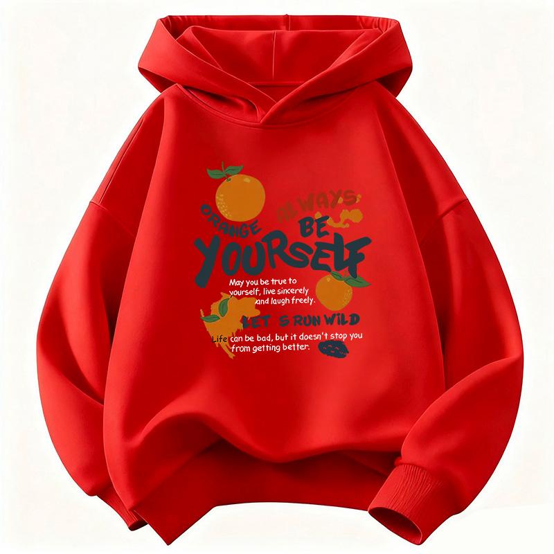 Funny Orange Harajuku Style Hoodie Kids Children's Sweatshirt Hoody for Boys Girls Casual Hoodies Hip Hop Clothes