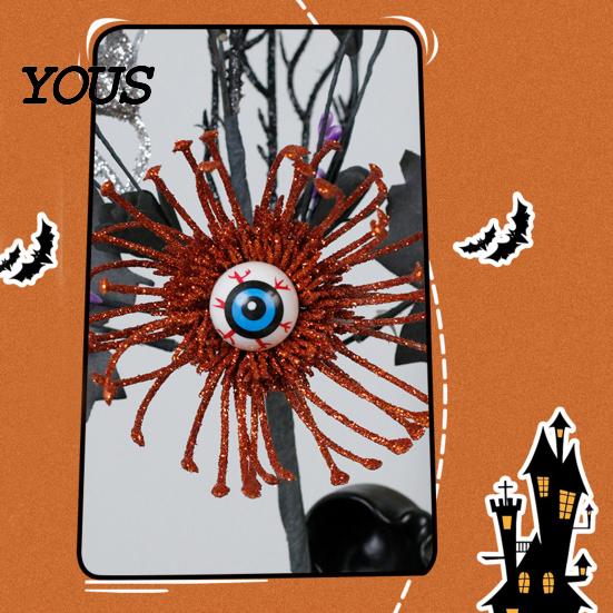 Creepy Eyeball Halloween Decoration Artificial Branch Stem, Glitter Black Fake Twig with Pumpkin, Eyeball, Spooky Bouquet Maple Leaves for Party,