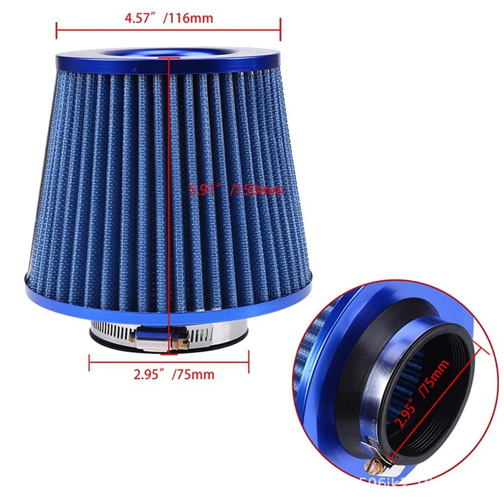 Roisin 76Mm Air Filter, Mushroom Head Filter, Exhaust Filter, Intake Filter, Universal Car Accessory, Red