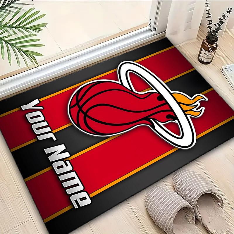 Custom Name Rug Miami-Heat Basketball Art Area Rug Suitable for Indoor And Outdoor,Carpets for Homes, Offices,Living Rooms,Home Decor,Christmas Gift