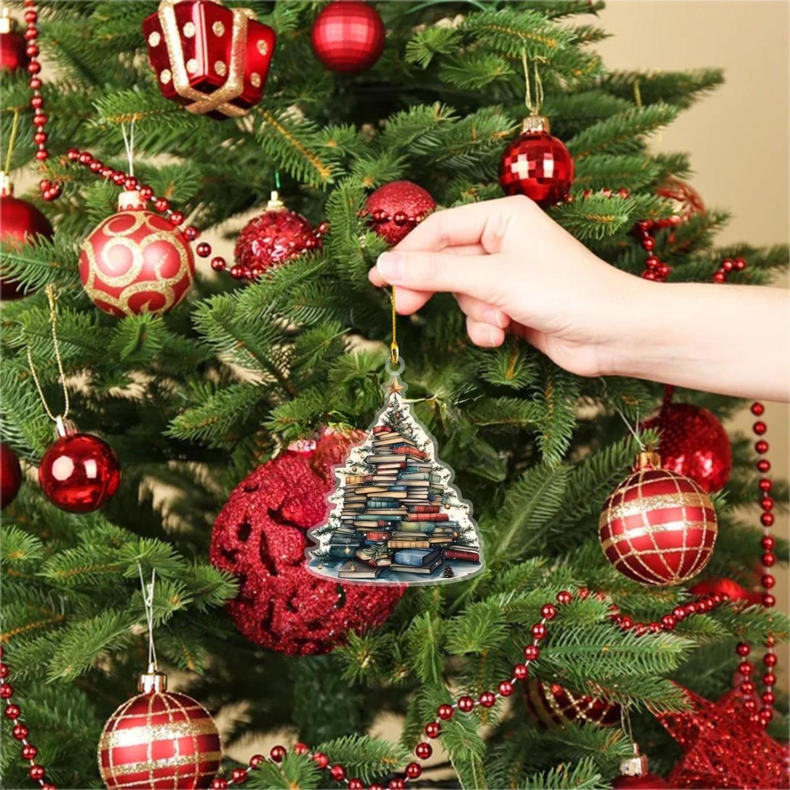 

Подвеска для книжной полки в форме рождественской елки, подвесные сани, персонализированная стопка книг, елка и украшение для саней, для рождественского памятного подарка 2D One Size